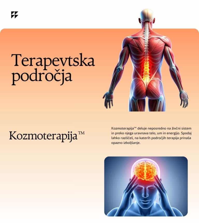 Terapevtska področja Kozmoterapije™ – delovanje na živčni sistem, telo, um in energijo.